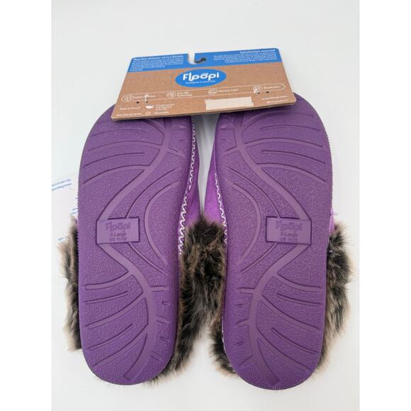 Women's XL 11-12 Purple Furry Floopi Slippers clogs Indoor Outdoor Memory Foam - Picture 6 of 9